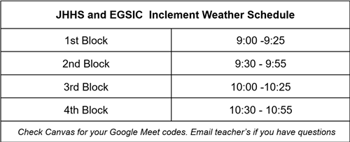 JHHS inclement weather schedule in English